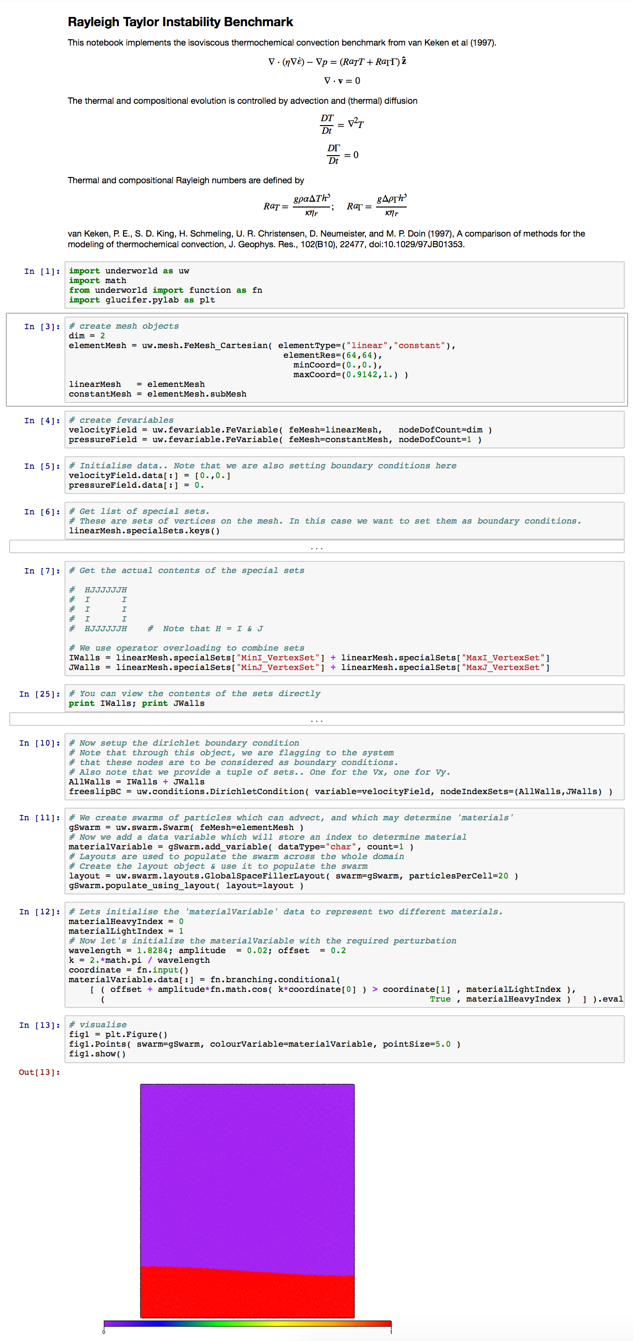 Examples of the notebooks in action. Note the mixture of mathematical explanation and documentation with runnable code and outputs including visualisation and analysis. The code can be interupted at any stage and the progress can be analysed either interactively or automatically.